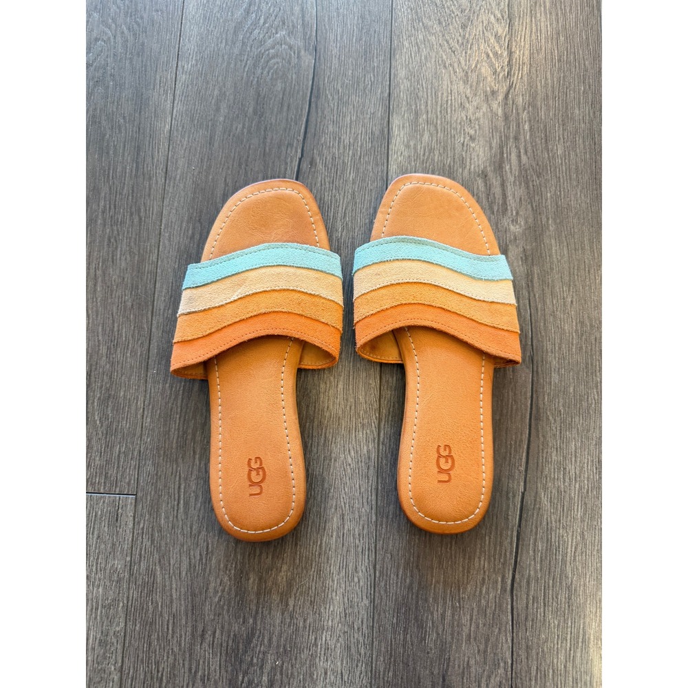 UGG Multicolor Suede Slide Sandals - Tan, Orange, Blue